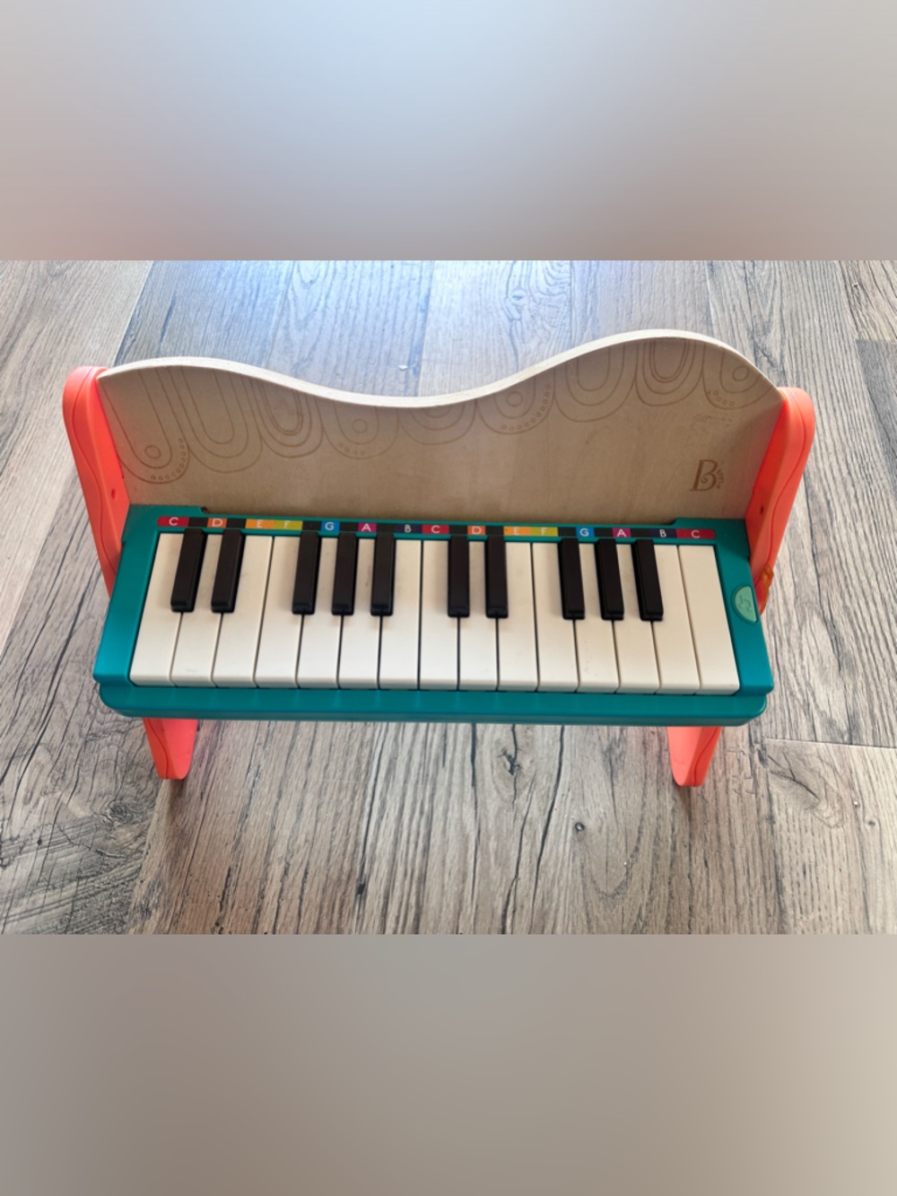B Toys Kids Colorful Wooden Piano - Teal and Coral
